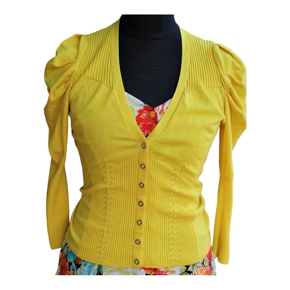 Karen Millen Yellow Button-Up Cardigan Large